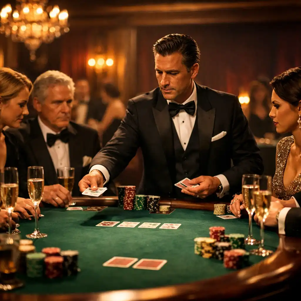Luksusowy wieczór pokerowy z elegancko ubranymi gośćmi